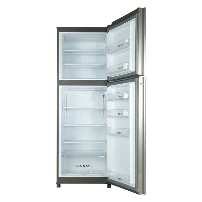 PEL PRINVO 21860 Silver Moonlight 354L Inverter Refrigerator with door open showing shelving