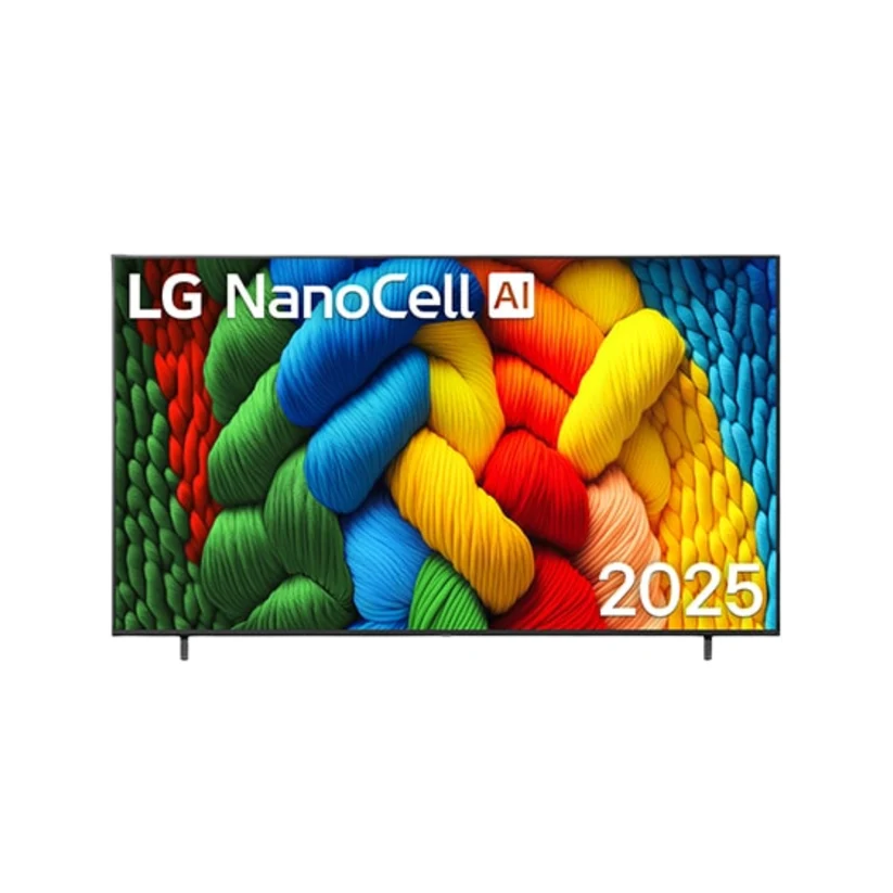 LG NanoCell AI television displaying colourful yarn with 2025 branding