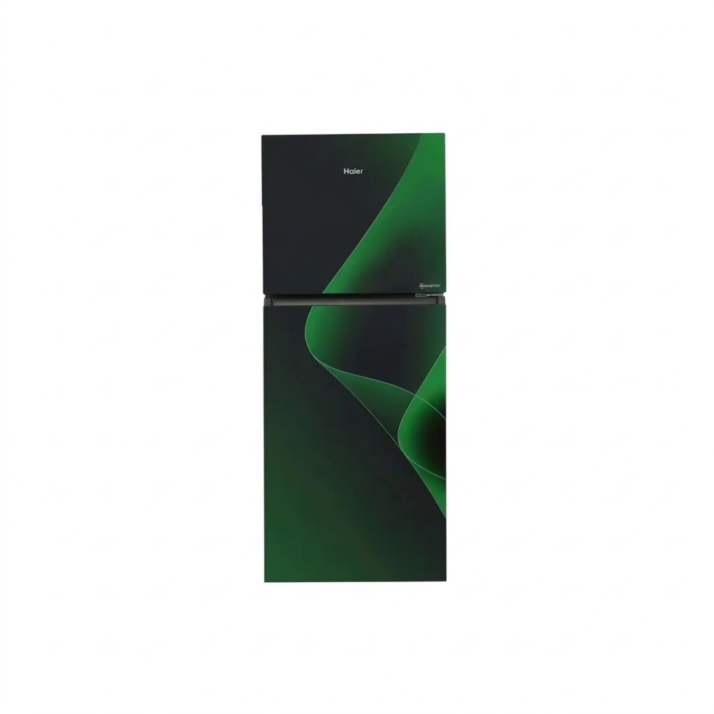 Haier HRF-246IPGA black and green refrigerator on a white background