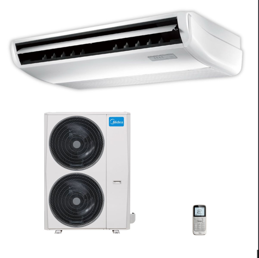 Midea ceiling-floor air conditioner with outdoor unit and remote