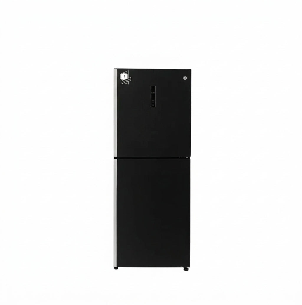PEL two-door glass door refrigerator with dark finish