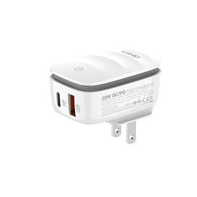 LDNIO 20W Dual-Port Fast Wall Charger with LED Night Lamp and Lightning Cable Model A2425C
