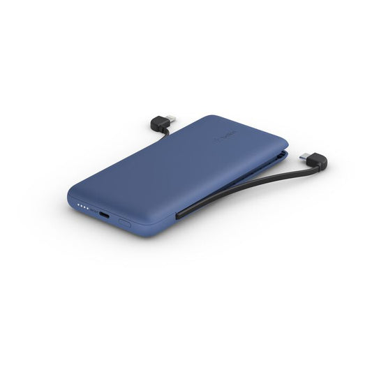 BELKIN BOOST CHARGE Plus 10,000mAh Power Bank with Integrated USB-C and Lightning Cables Model BPB006BT-BLU