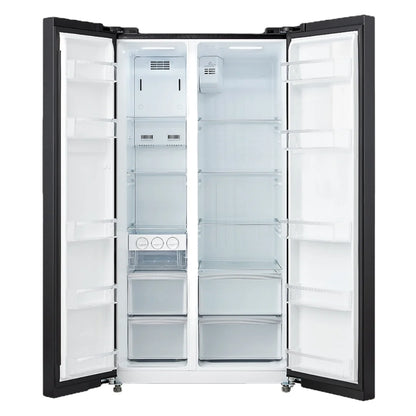 Signature MD100G Inverter Side By Side Refrigerator with doors open showing shelving