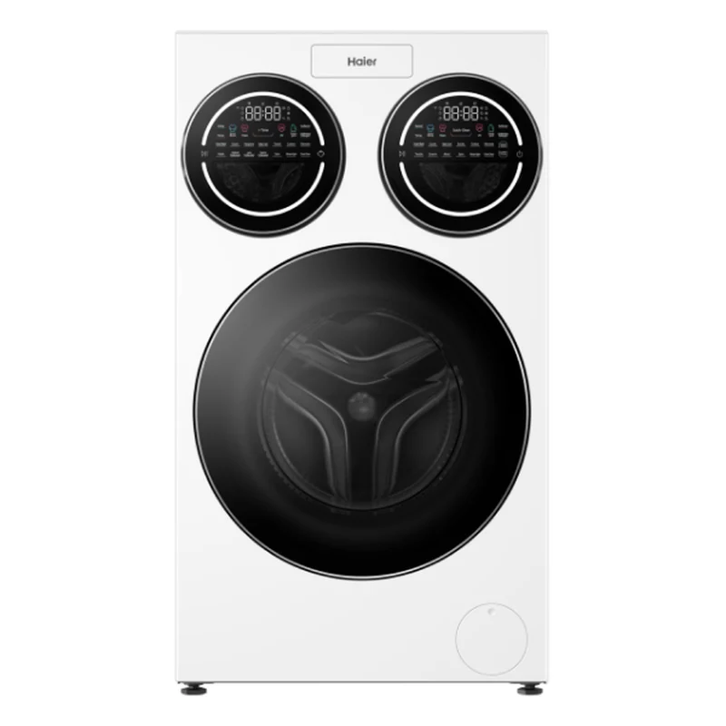 Haier white three-drum Multiwash washing machine front view