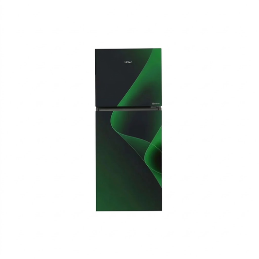 Haier HRF-246IPGA black and green refrigerator on a white background