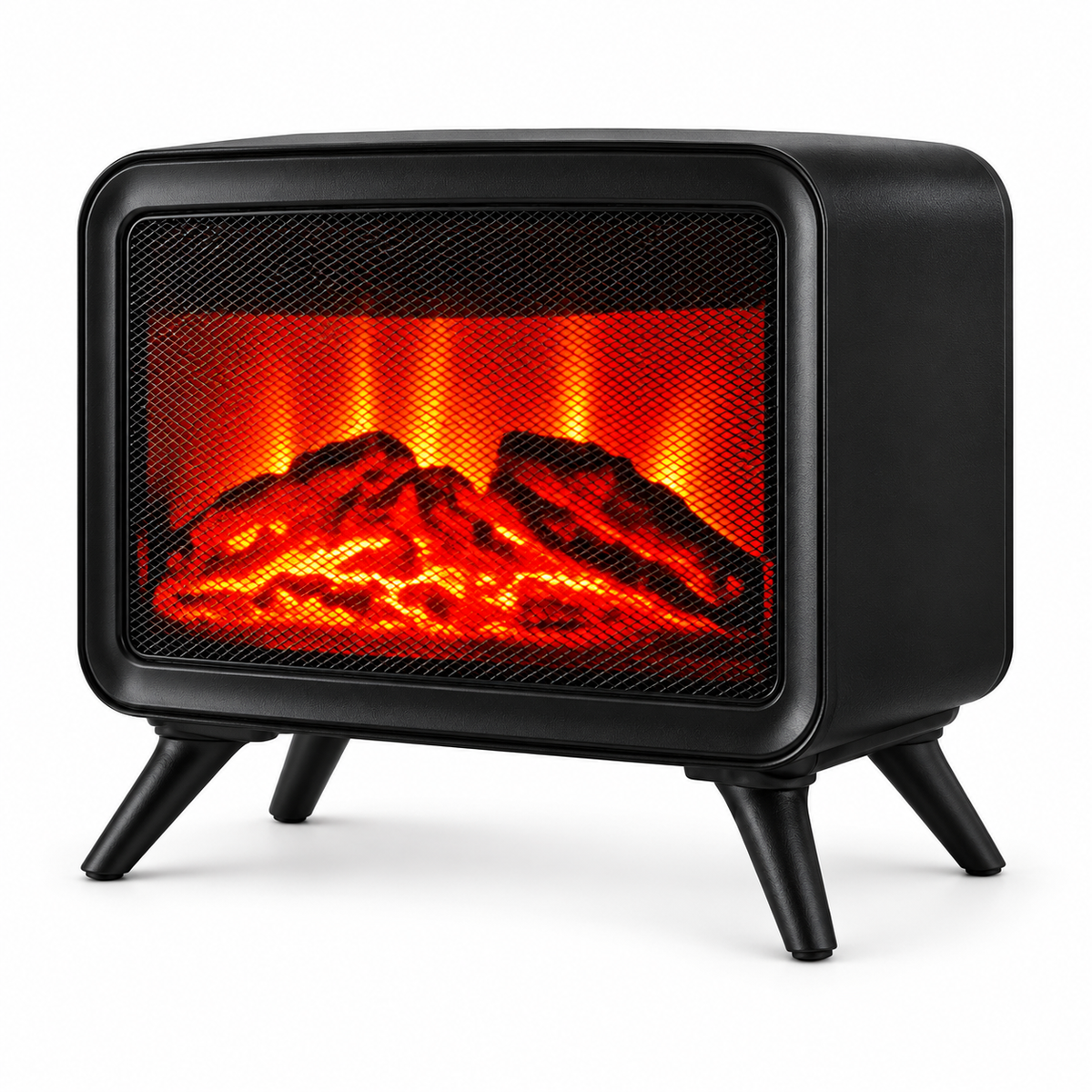 Signature FT35 black freestanding electric fireplace heater with illuminated flame and log effect