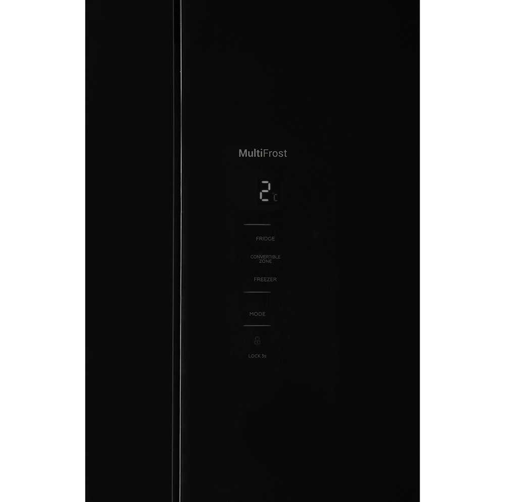 Dawlance black glass refrigerator door with MultiFrost touch display